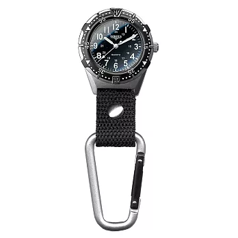 美國DAKOTA 多功能黑錶框登山錶 黑色尼龍錶帶銀色掛錶/40mm