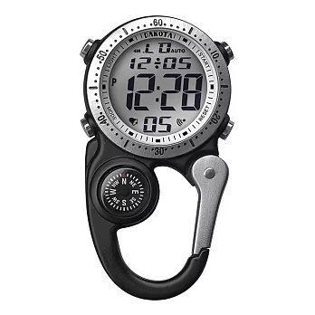 美國DAKOTA迷你掛勾系列 黑色數字銀色錶盤錶框登山錶 指南針黑色掛錶/40mm