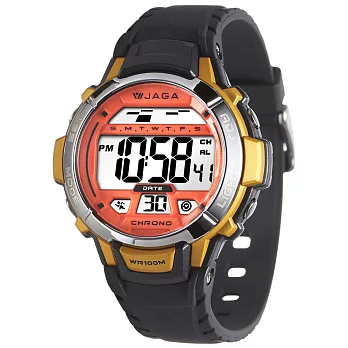 JAGA(捷卡)色彩繽紛花漾年華多功能電子錶-M1048A-KI(黃橙)