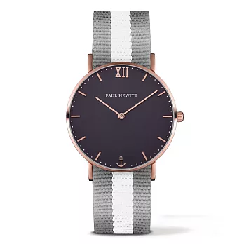 PAUL HEWITT Sailor Line海軍藍錶面 灰白尼龍錶帶 玫瑰金框手錶39mm