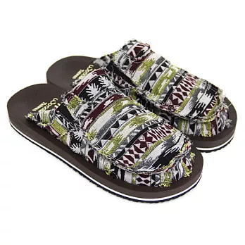 【Pretty】民俗圖騰印花帆布女款拖鞋36咖啡色