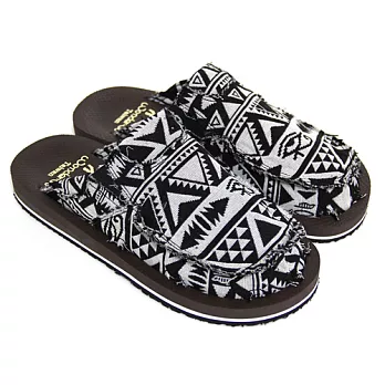 【Pretty】民俗圖騰印花帆布女款拖鞋36黑色