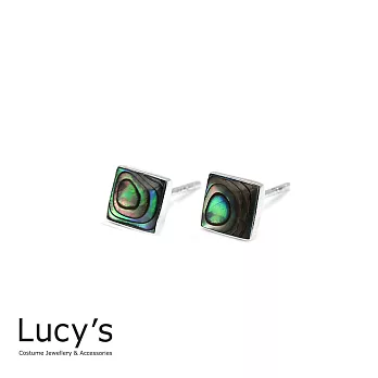 Lucy’s 925純銀歐美幻彩貝殼寶石方形貼耳耳環孔雀綠