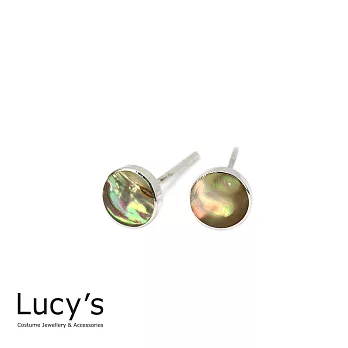 Lucy’s 925純銀歐美幻彩貝殼寶石圓形貼耳耳環孔雀綠