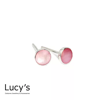 Lucy’s 925純銀歐美幻彩貝殼寶石圓形貼耳耳環迷幻粉