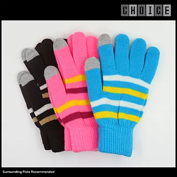 超實用智慧型手機平板必備條紋風格可觸控式保暖手套(條紋風格天藍色款)