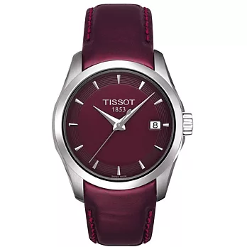 TISSOT T-Trend Couturier Lady 簡約風格女性皮革腕錶-酒紅-T0352101637100