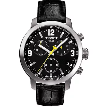 天梭 TISSOT PRC200系列 帥氣計時運動時尚皮革腕錶-黑面-T0554171605700