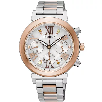 SEIKO LUKIA 耀眼看世界優質計時女性太陽能腕錶-半金+棗紅羅馬-V175-0DR0KS