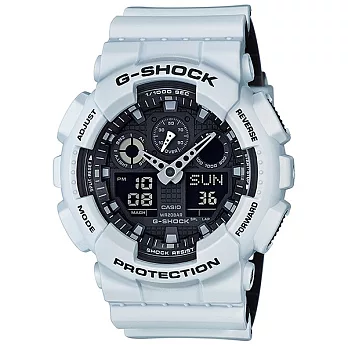 限量新色系版 G-SHOCK 誇張彩繪重機噴射Man運動時尚腕錶-白X黑/55mm-GA-100L-7A