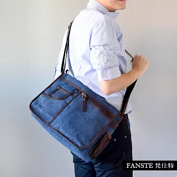 Fanste_梵仕特 帆布格調 電腦3C側背包-1602藍色