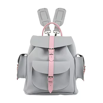 GRAFEA英國品牌 粉灰色拼接皮革手工真皮側邊雙口袋後背包兔子包