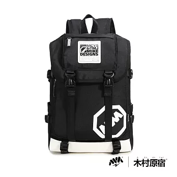 木村原宿MM- MIKE DESIGN 經典袋蓋雙扣尼龍後背包-黑白8723黑白