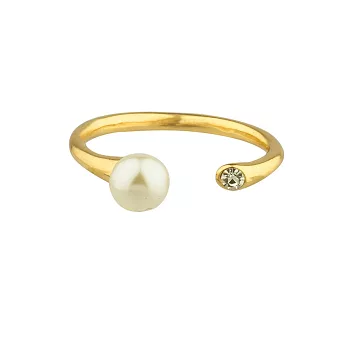 SHASHI 紐約品牌 MONA 珍珠白鑽雙墜 C型戒指 925純銀鑲18K金 可調式