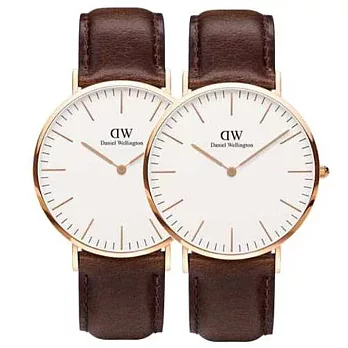 DW Daniel Wellington經典時尚真皮錶帶手錶-金/40mm(0109DW)二入