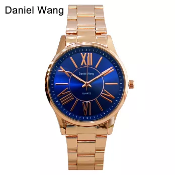 Daniel Wang DW-3155 貴族奢華羅馬數字鐵帶錶 - 玫藍