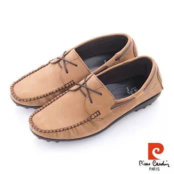 Pierre Cardin(男) - 沙之巔 牛皮尖楦綁帶帆船鞋 - 駝色25.5駝