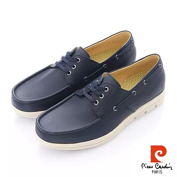 Pierre Cardin(男) - 哲學之思 白底軟皮帆船鞋- 藍25藍