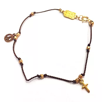 One of a kind 咖啡色線 亮金豆豆 好人緣和平X信念十字架 細款手鍊