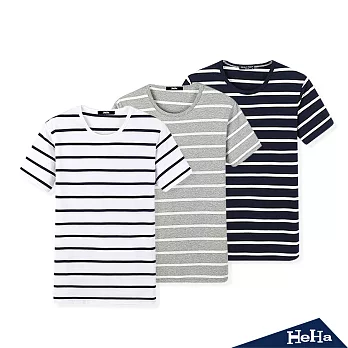 上衣 經典條紋雙色短袖T恤 三色-HeHa-XL(藍色)