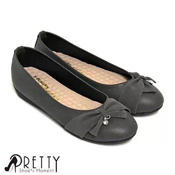 【Pretty】甜美蝴蝶結拼接平底娃娃鞋JP23.5灰色