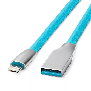一頭兩用 iOS&安卓二合一 金屬接頭快速充電傳輸扁線(1M)藍色