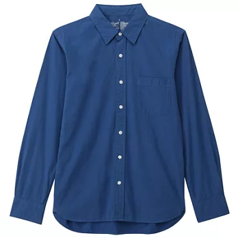[MUJI無印良品]男有機棉水洗平織布襯衫S藍色