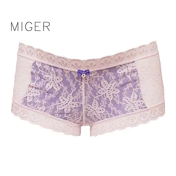 【MIGER密格內衣】浪漫甜美蕾絲中低腰平口內褲-台灣製-(編號：6939)粉紫色