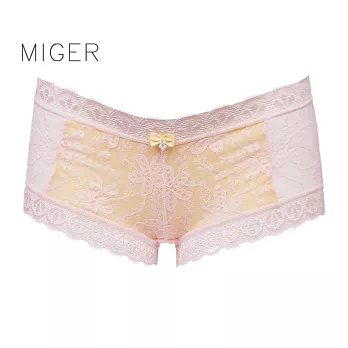 【MIGER密格內衣】浪漫甜美蕾絲中低腰平口內褲-台灣製-(編號：6939)粉黃色