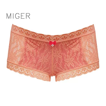 【MIGER密格內衣】浪漫甜美蕾絲中低腰平口內褲-台灣製-(編號：6939)橘紅色橘紅色