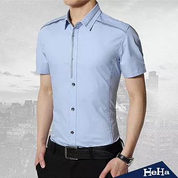 【Heha】襯衫 純綿紳士拼接短袖襯衫 三色(L-3XL可選)3XL(淺藍)