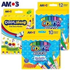 韓國AMOS 彩色筆超值優惠組10色粗+12色細+8色印章彩色筆(台灣總代理公司貨)