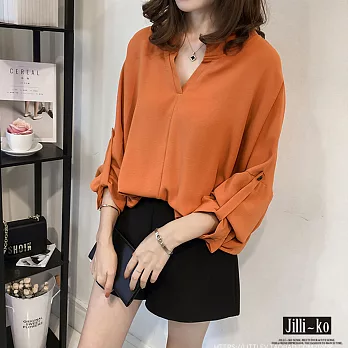 【Jilli~ko】韓版純色寬鬆蝙蝠袖上衣 　FREE橘色
