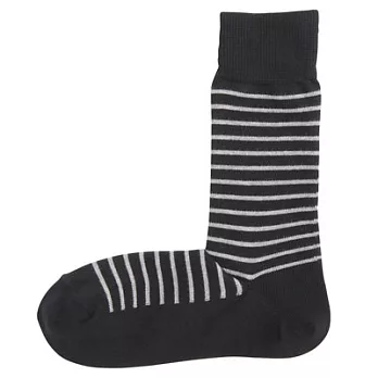 [MUJI無印良品]男有機棉混橫紋直角襪25~27cm黑色