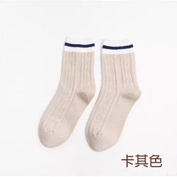 【Missking 1983】條紋控輕復古堆堆襪 (卡其)