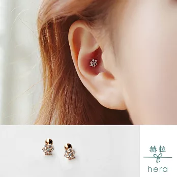 【Hera】赫拉 鈦鋼雪花鋯石鏤空耳環/耳釘-單顆(玫瑰金)