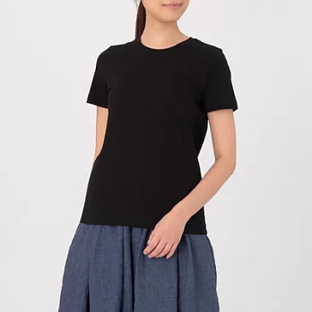 [MUJI無印良品]女有機棉圓領短袖T恤M黑色