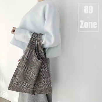 89zone 韓版經典文藝格子帆布包 113100490灰色格子