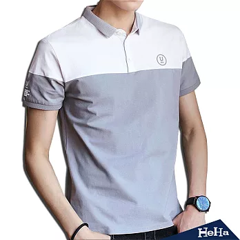 【Heha】撞色小圖騰修身POLO衫上衣 二色(L-3XL可選)XL(灰色)