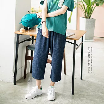 【慢。生活】雙口袋丹寧寬管褲-F K220 FREE藍色