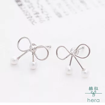 【Hera】赫拉 可愛鏤空小蝴蝶結珍珠耳釘耳環-金銀2色銀色