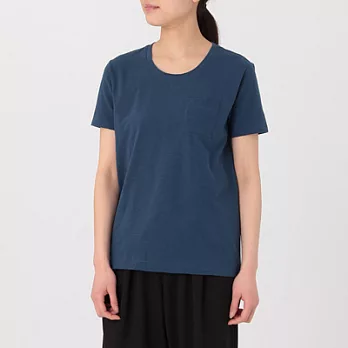 [MUJI無印良品]女有機棉節紗圓領短袖T恤S藍色