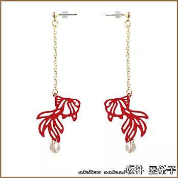 『坂井.亞希子』日本和風紅色鏤空金魚耳環 -長款