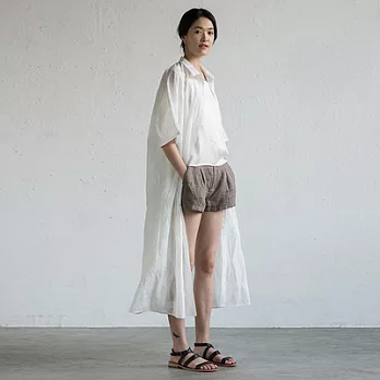 旅途原品_島影_原創設計肌理提花棉質寬鬆連衣裙 M/L/XL M米白色