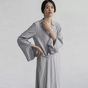 旅途原品_枕詩_復古斜襟不規則連衣裙 M/L/XL M霧灰藍