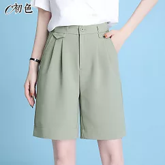 【初色】五分雪紡西裝短褲─共4色─98980(M─2XL可選) M 淺綠色