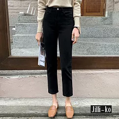 【Jilli~ko】時尚百搭高腰直筒九分褲 M─XL J8569  XL 黑色
