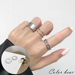 【卡樂熊】簡約個性圓圈三件套造型戒指─ 銀色
