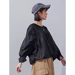 【慢。生活】純色拼接彈性抓皺蝙蝠袖衛衣 0353 FREE 黑色