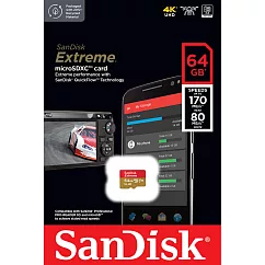 【代理商公司貨】SanDisk 64GB 170MB/s Extreme U3 microSDXC UHS─I V30 A2 記憶卡